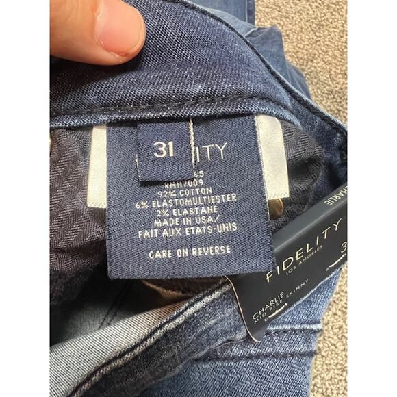 NWT Fidelity Charlie Mid Rise Skinny Jeans W 31 Blue Stretch Denim Made in USA - Picture 10 of 14